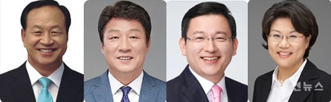 한기호(왼쪽부터), 강대식, 김형동 현 국회의원과 이혜훈 전 국회의원