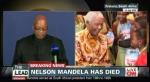 제이콥 주마 남아공 대통령이 만델라의 타계 소식을 발표하는 것을 알리는 미국의 CNN방송 